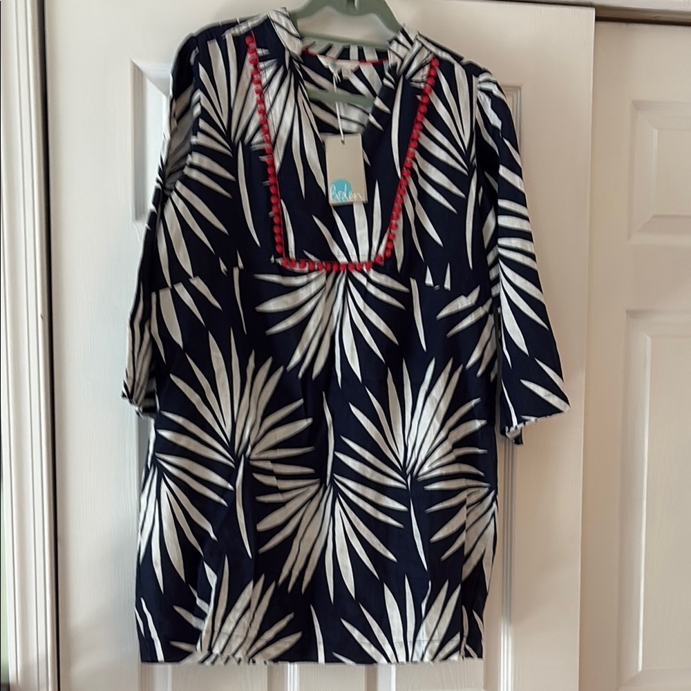 Blue and White Embellished Tunic with Bib Collar